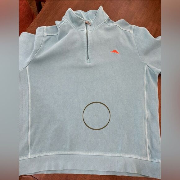 Tommy Bahama Aqua Blue Quarter Zip Pullover Cotton Sweatshirt XL Marlin Logo - Picture 8 of 10